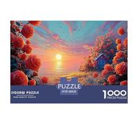 A Path Leading to The Sea Roses in Full Bloom 1000 Piezas Cartulina Premium Rompecabezas Premium Spring Landscape Antiestrés Juguete De Cumpleaños Rompecabezas Regalos Para Familia Y Amigos 38x26cm/10