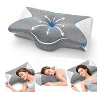 A-Pce Almohada Cervicales y Cuello, Almohada Ergonómica de Espuma Viscoelástica, para Aliviar Dolores de Cuello, Hombro y Espalda, Ideal para Dormir de Lado, Boca Arriba y Boca Abajo, Gris-Blanco