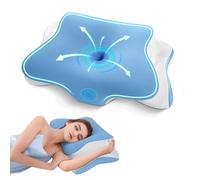 A-Pce Almohada Cervicales y Cuello Viscoelastica, 2 en 1 Almohada Cervical Ergonómico Espuma de Memoria Almohadas Ortopedica para Soporte de Cabeza/Cuello/Hombro, 66x39x10/13cm, Azul Marino