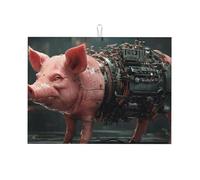 A Pig in Mechanical Armor - Tapete grande de microfibra para escurrir platos, reutilizable, lavable, para accesorios de cocina, 18 x 24 pulgadas