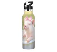 A Pig in The Bath. Botellas de agua reutilizables a prueba de fugas sin BPA con tapa de boquilla a prueba de fugas, doble pared aislada al vacío para viajes, camping, deportes