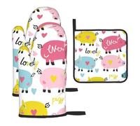 A Pig With A Heart Peach Guantes de cocina coloridos resistentes al calor, almohadillas calientes, lindas cosas de panadero, regalos de cocina para amantes de la cocina, cocineros y mamá