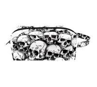 A Pile of Skulls - Neceser de maquillaje para mujer, portátil, para colgar, de viaje, neceser de piel para maquillaje, estuche para lápices, Multicolor 01, 8.2x3.1x3.5 in/21x8x9 cm