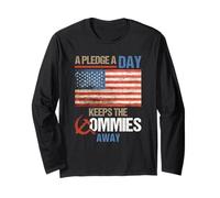 A Pledge A Day Keep The Commies Away Camisa de la Bandera Estadounidense Manga Larga