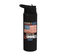 A Pledge A Day Keeps The Commies Away American Flag America Stainless Steel Insulated Water Bottle