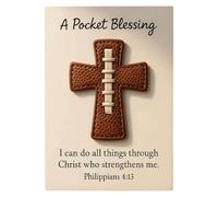 A Pocket Blessing - Edición de cruz de béisbol, fútbol, sóftbol, cruz hecha a mano, regalo de bolsillo para atletas cristianos, símbolo inspirador para equipos y decoración de aliento juvenil (marrón)