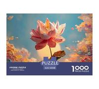 A Pond with Lotus Leaves Pink Flowers 1000 Pcs Cartón Fuerte Rompecabezas Sunset Lotus Pond Imposible, Difícil Juego Familiar Puzzle para Niños Pequeños 52x38cm/1000pcs