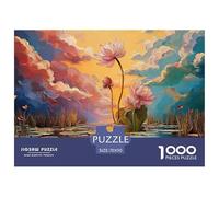 A Pond with Lotus Leaves Pink Flowers 1000 Pcs Cartón Rompecabezas Sunset Lotus Pond Imposible, Difícil Juego Familiar Puzzle para Adultos Y Niños 70x50cm/1000pcs