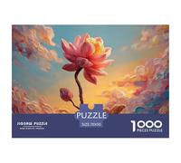 A Pond with Lotus Leaves Pink Flowers 1000 Pcs Cartón Rompecabezas Sunset Lotus Pond Liberador De Estrés Juego Familiar Puzzle para Niños Pequeños 70x50cm/1000pcs