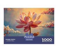 A Pond with Lotus Leaves Pink Flowers 1000 Pcs Cartón Rompecabezas Sunset Lotus Pond Liberador De Estrés Juego Familiar Puzzle para Adultos Y Niños 70x50cm/1000pcs