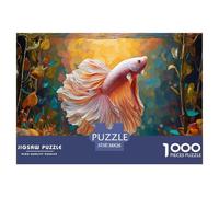 A Pond with Lotus Leaves Pink Flowers 1000 Pcs Papel Ecológico Rompecabezas Betta Fish Imposible, Difícil Juego Familiar Puzzle para Niños Pequeños 38x26cm/1000pcs