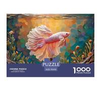 A Pond with Lotus Leaves Pink Flowers 1000 Pcs Papel Ecológico Rompecabezas Betta Fish Liberador De Estrés Juego Creativo Puzzle para Niños Pequeños 70x50cm/1000pcs