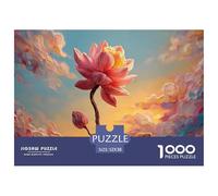A Pond with Lotus Leaves Pink Flowers 1000 Pcs Papel Ecológico Rompecabezas Sunset Lotus Pond Liberador De Estrés Juego Creativo Puzzle Juego De Desafío Difícil 52x38cm/1000pcs