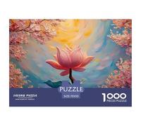 A Pond with Lotus Leaves Pink Flowers 1000 Pcs Papel Ecológico Rompecabezas Sunset Lotus Pond Liberador De Estrés Juego Creativo Puzzle para Niños Pequeños 70x50cm/1000pcs