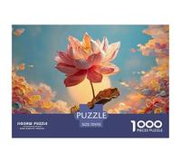 A Pond with Lotus Leaves Pink Flowers 1000 Pcs Papel Ecológico Rompecabezas Sunset Lotus Pond Liberador De Estrés Juego Creativo Puzzle para Adultos Y Niños 70x50cm/1000pcs
