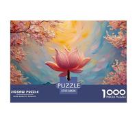 A Pond with Lotus Leaves Pink Flowers 1000 Piezas Cartón Rompecabezas Sunset Lotus Pond Imposible, Difícil Juego Familiar Puzzle para Niños Pequeños 38x26cm/1000pcs