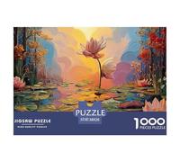 A Pond with Lotus Leaves Pink Flowers 1000 Piezas Papel Ecológico Rompecabezas Lotus Pond Imágenes Vibrantes Juego Familiar Puzzle para Adultos Y Niños 38x26cm/1000pcs