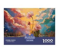 A Pond with Lotus Leaves Pink Flowers 1000 Piezas Papel Ecológico Rompecabezas Sunset Lotus Pond Imágenes Vibrantes Juego Familiar Puzzle para Niños Pequeños 52x38cm/1000pcs