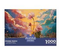 A Pond with Lotus Leaves Pink Flowers 1000 Piezas Papel Ecológico Rompecabezas Sunset Lotus Pond Liberador De Estrés Juego Creativo Puzzle Juego De Desafío Difícil 38x26cm/1000pcs