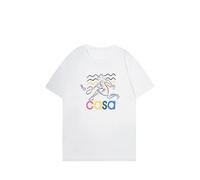 A Principios De Primavera Pareja Modelos Camiseta Retro Colorido Impresión Damas De Manga Corta Negro Y Blanco De Algodón Personalidad Cuello Redondo Corto-Color-3||x_l