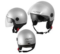 A-pro Jet Casco Moto Scooter ECE 22 Doble Visor Parasol interior Plata XL