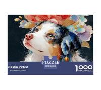 A Puppy with Glowing Fur 1000 Pcs Cartón Rompecabezas Floral Australian Shepherd Imposible, Difícil Juego Familiar Puzzle para Adultos Y Niños 38x26cm/1000pcs