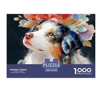 A Puppy with Glowing Fur 1000 Piezas Cartón Rompecabezas Floral Australian Shepherd Liberador De Estrés Juego Familiar Puzzle para Adultos Y Niños 70x50cm/1000pcs
