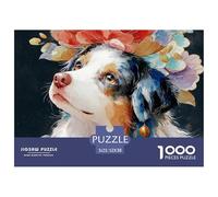 A Puppy with Glowing Fur 1000 Piezas Cartón Rompecabezas Floral Australian Shepherd Liberador De Estrés Juego Familiar Puzzle para Adultos Y Niños 52x38cm/1000pcs
