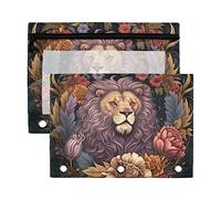 A Purplepink Lion Among The Flowers - Estuche para lápices de 3 anillas (plástico, reciclado, transparente, impermeable, con cremallera, accesorios de papelería)