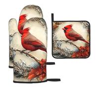 A Red Bird In The Wreath - Guantes de cocina coloridos resistentes al calor, almohadillas calientes, lindas cosas de panadero, regalos de cocina para amantes de la cocina, cocineros y mamá