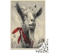 A Red Ribbon Is Tied Around The Cabra's Neck, Rompecabezas Sostenibles Estampados para Adultos De Madera De 70x50cm/1000pcs