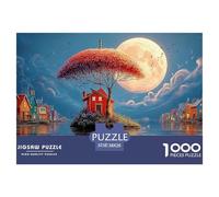 A Red Umbrella with Houses And Trees Floating 1000 Piezas Cartulina Extra Gruesa Rompecabezas DIY Country Charm Scene Extremadamente Difícil Juguete De Cumpleaños Rompecabezas Regalos Para Familia Y A