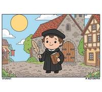 A Reforma: Livro de Colorir para Crianças com desenhos fofos de grandes reformadores, bíblias e símbolos cristãos para colorir e aprender.