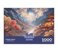 A River Flows Between The Mountains 1000 Pzas Papel Premium Rompecabezas Dreamlike Pavilion Alivio Estrés Jigsaw Decoración Amigos 52x38cm/1000pcs
