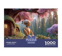 A Robot Praying Under A Cherry Tree 1000 Piezas Cartón Fuerte Rompecabezas Preying Robot Imágenes Vibrantes Juego Familiar Puzzle Juego De Desafío Difícil 70x50cm/1000pcs