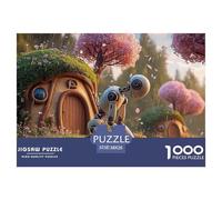 A Robot Praying Under A Cherry Tree 1000 Piezas Papel Ecológico Rompecabezas Retro Robot Imposible, Difícil Juego Creativo Puzzle para Adultos Y Niños 38x26cm/1000pcs