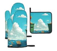 A Rooster Floating On The Sea Guantes de cocina coloridos resistentes al calor, almohadillas calientes, lindas cosas de panadero, regalos de cocina para amantes de la cocina, cocineros y mamá