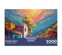 A Rural Village with Blue Walls White Tiles 1000 Piezas Papel Ecológico Resistente Rompecabezas Premium Country Charm Scene Extremadamente Difícil Desafío Único Rompecabezas Regalos Para Familia Y Ami