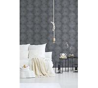 A.S. Création 378326 - Papel pintado con círculos (napa), diseño geométrico, color negro y gris mate