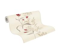 A.S. Création Avenzio 958741 95874-1 - Papel pintado floral (10,05 m x 0,53 m), color crema y rojo