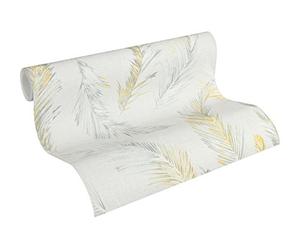 A.S. Création Four Seasons 358961 35896-1 - Papel pintado, diseño de plumas, 10,05 m x 0,53 m, color amarillo y gris