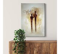 A.S. Création Lienzo Enamorados - impresión color oro crema - 50 x 70 cm retrato - decoración salón ovejas - cuadro sobre bastidor