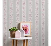 MC61049 - Maison Charme Floral, Rayas Rosa Crema Galerie Papel Tapiz