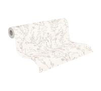 Papel Tapiz Suave Con Gramas Y Patrón Floral - Blanco, Gris