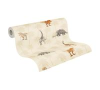 Papel pintado de dinosaurios beige con animales, 10,05 m x 0,53 m, diseño de animales, fabricado en Alemania
