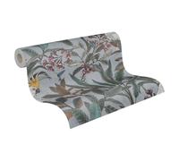 A.S. Création Papel pintado de fieltro con diseño de selva en gris, azul y verde - Papel pintado de alta calidad 397483 - 10,05 m x 0,53 m - diseño de selva para salón - Fabricado en Alemania