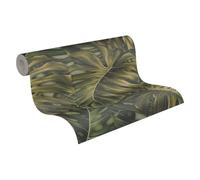 A.S. Création Papel pintado de fieltro con diseño de selva en verde, negro y marrón, 397011 - 10,05 m x 0,53 m - Papel pintado con aspecto de selva para salón - Fabricado en Alemania