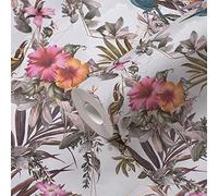 A.S. Création Papel pintado de fieltro, diseño de pájaros, flores, color blanco y verde, para dormitorio, 381787, 10,05 x 0,53 m, fabricado en Alemania