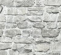 A.S. Création Papel Pintado de Imitación de Piedra en Gris y Blanco - Para Varios Espacios - 2,50 m x 0,52 m