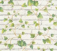 A.S. Création Papel Pintado Efecto Piedra Elements Papel pintado tejido no tejido 10.05 m x 0.53 m Verde Blanco Marrón Fabricado en Alemania 319421 31942-1